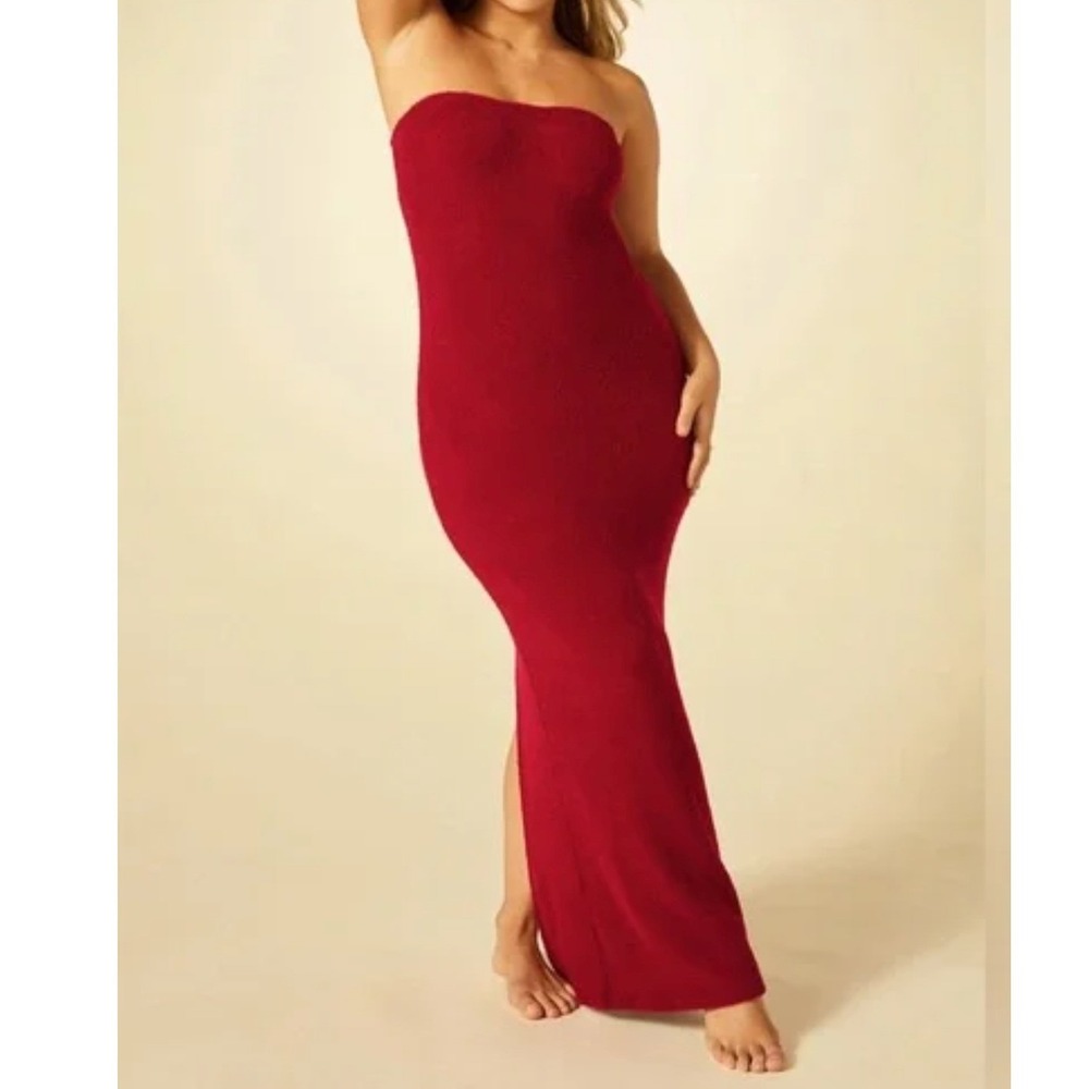 Yitty Pet Me Strapless Maxi Dress Women Large in Merlot‎ Cozy
